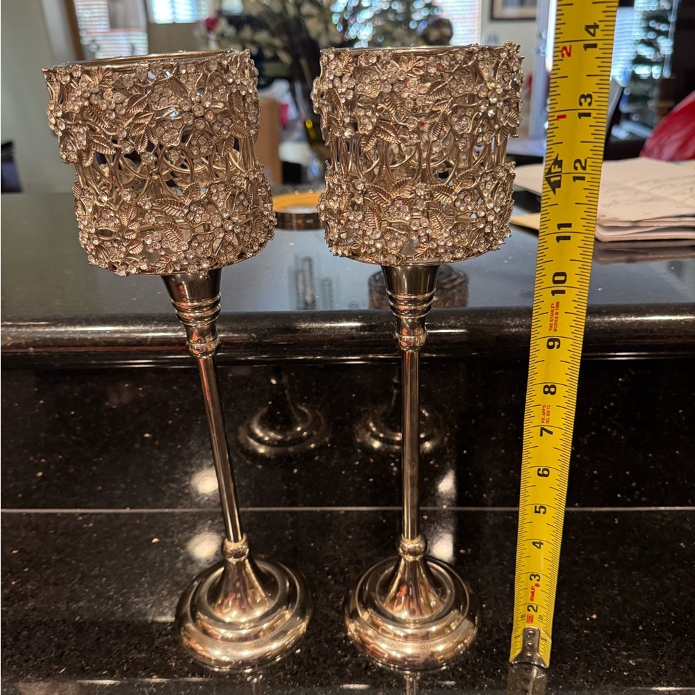 Globe Artwares Imprex Elegant Silver & Crystal Candle Holders